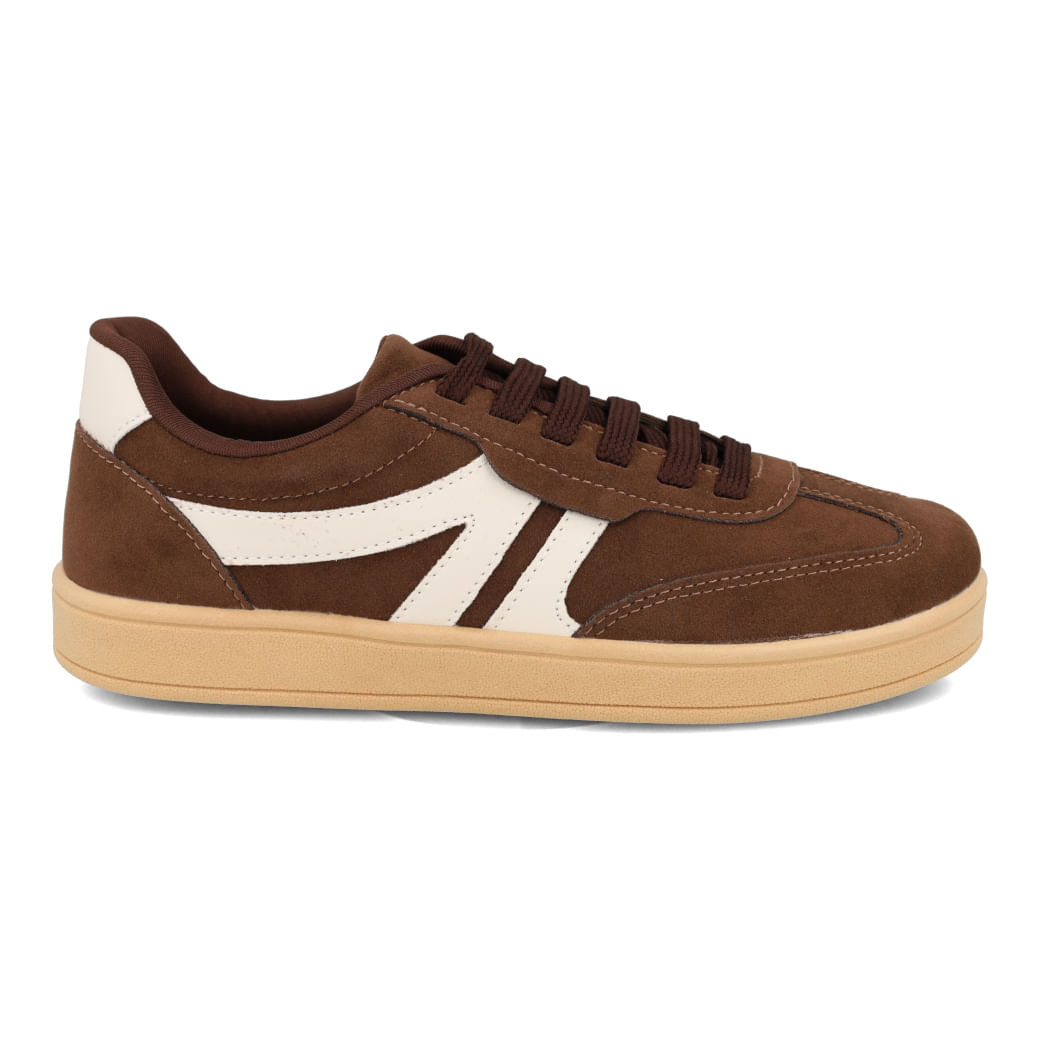 Tênis casual feminino Done Head na cor café com detalhes brancos e solado bege
